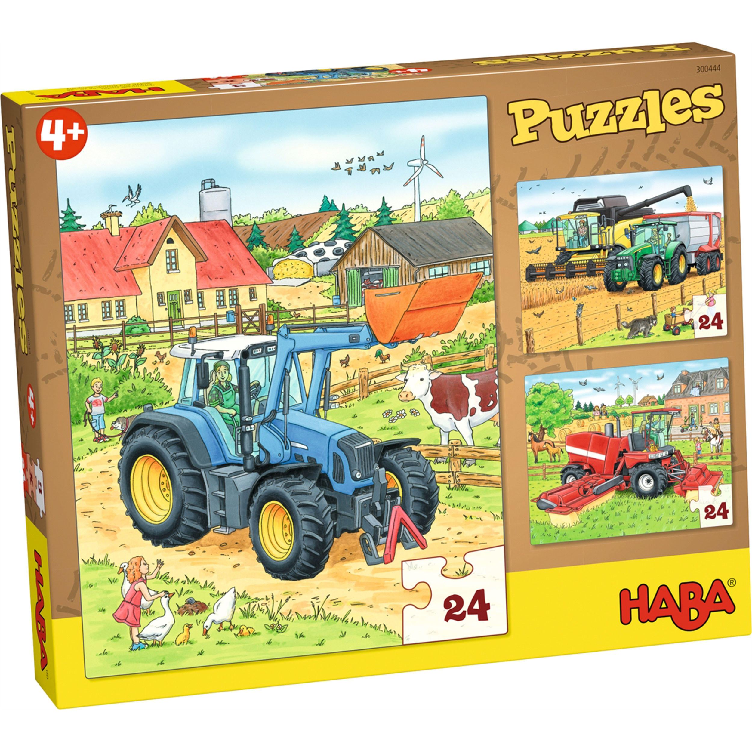 PUZZLE Traktor und Co., ab 4 Jahren, 3 x 24 Teile - Multicolor, Naturmaterialien (24/5/29cm) - Haba