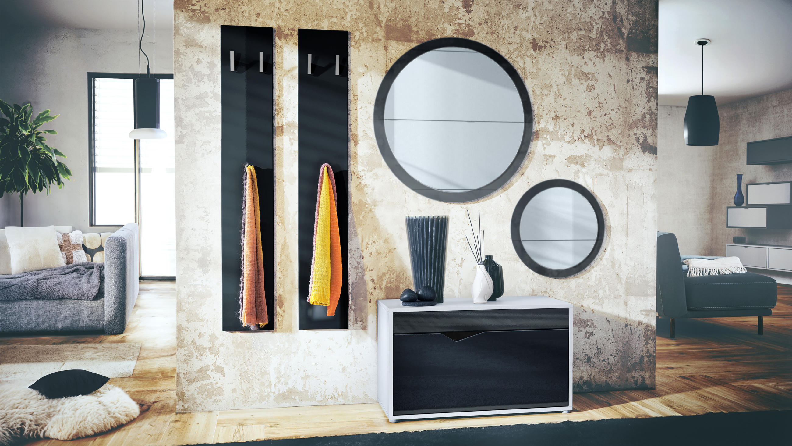 GARDEROBE Espoo Schwarz Hochglanz - Schwarz Hochglanz, Holzwerkstoff (200/200/33cm) - Vladon