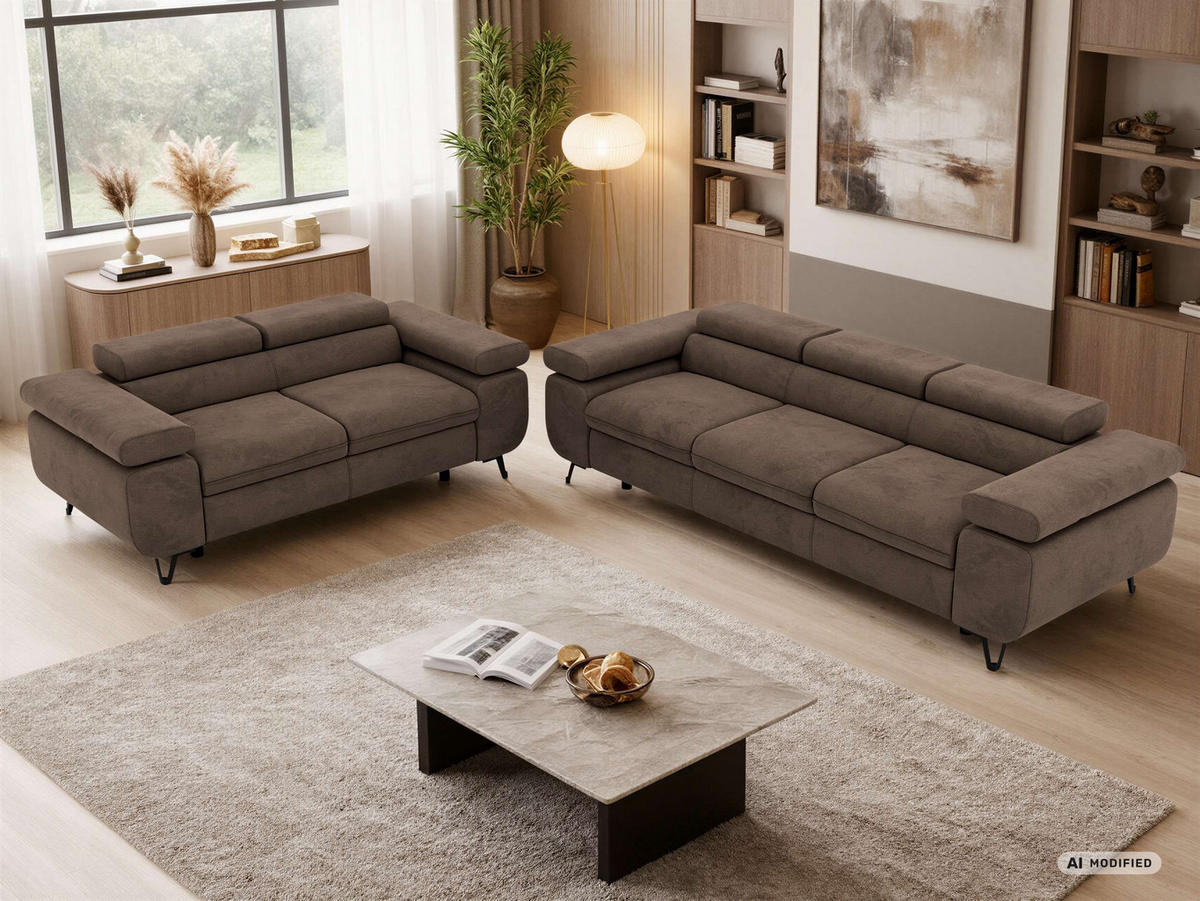 SEDACÍ SOUPRAVA PETER 2+3 - Hnědá Samet - černá/hnědá, kov/textil (262/76/99cm) - MKS