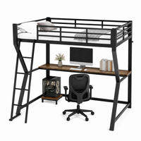 HOCHBETT mit Schreibtisch 90x200 cm Metall Schwarz - Schwarz, Metall (90/200cm) - Meubliv