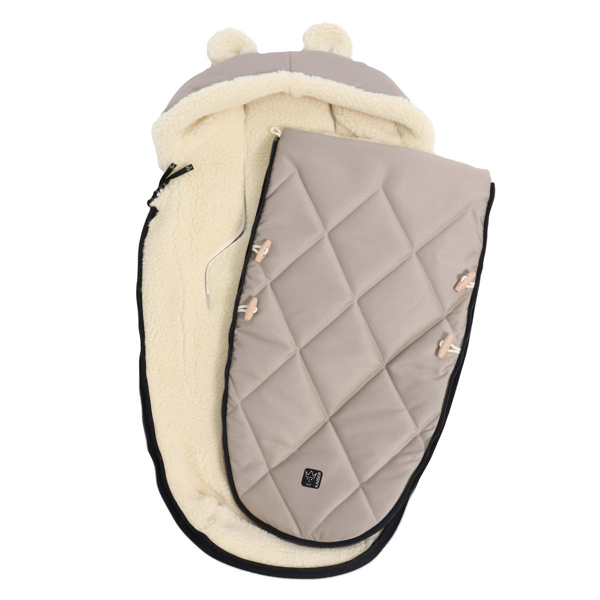 KINDERWAGENFUSSSACK XL EARS WOOL, angora - Hellgrau, Naturmaterialien (43/93cm) - Kaiserbaby