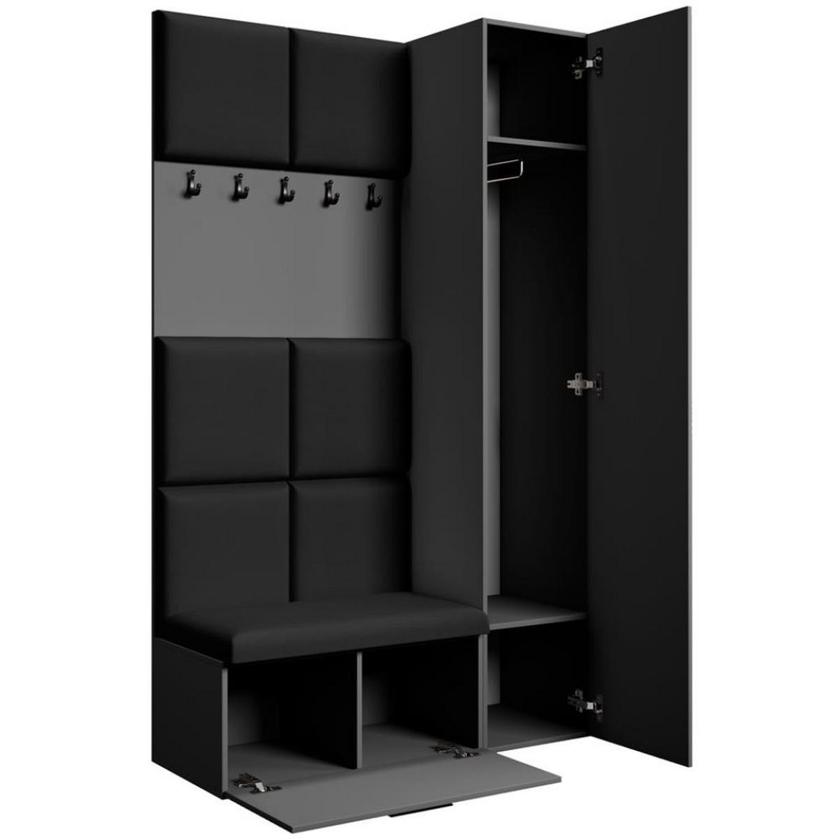 GARDEROBE Margaret I+IV 121/203/43 mit gepolsterten Paneelen - Schwarz/Graphitfarben, Holzwerkstoff/Kunststoff (121/203/43cm) - Beautysofa