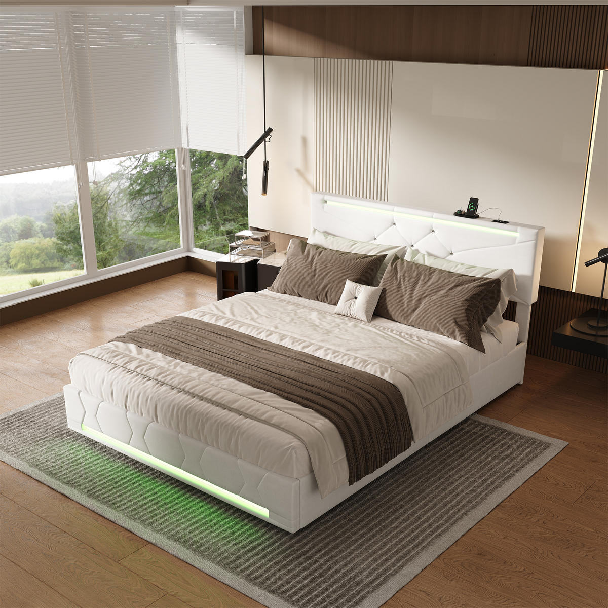 POLSTERBETT 140/190 cm Weiß mit hydraulischem Stauraum, LED-Beleuchtung, höhenverstellbarem Kopfteil und USB-Anschluss - Weiß, Metall (140/190cm) - EuroLiving