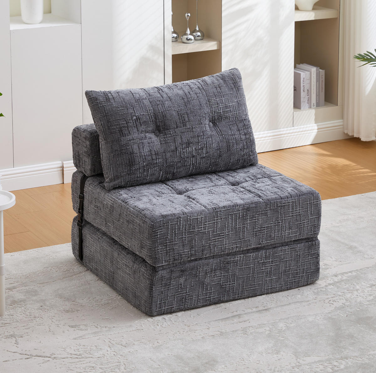 ROZKLÁDACÍ pohovka šedá z žinylky s opěrkou hlavy a bederním polštářem - šedá, textil (79/57/79cm) - OKWISH