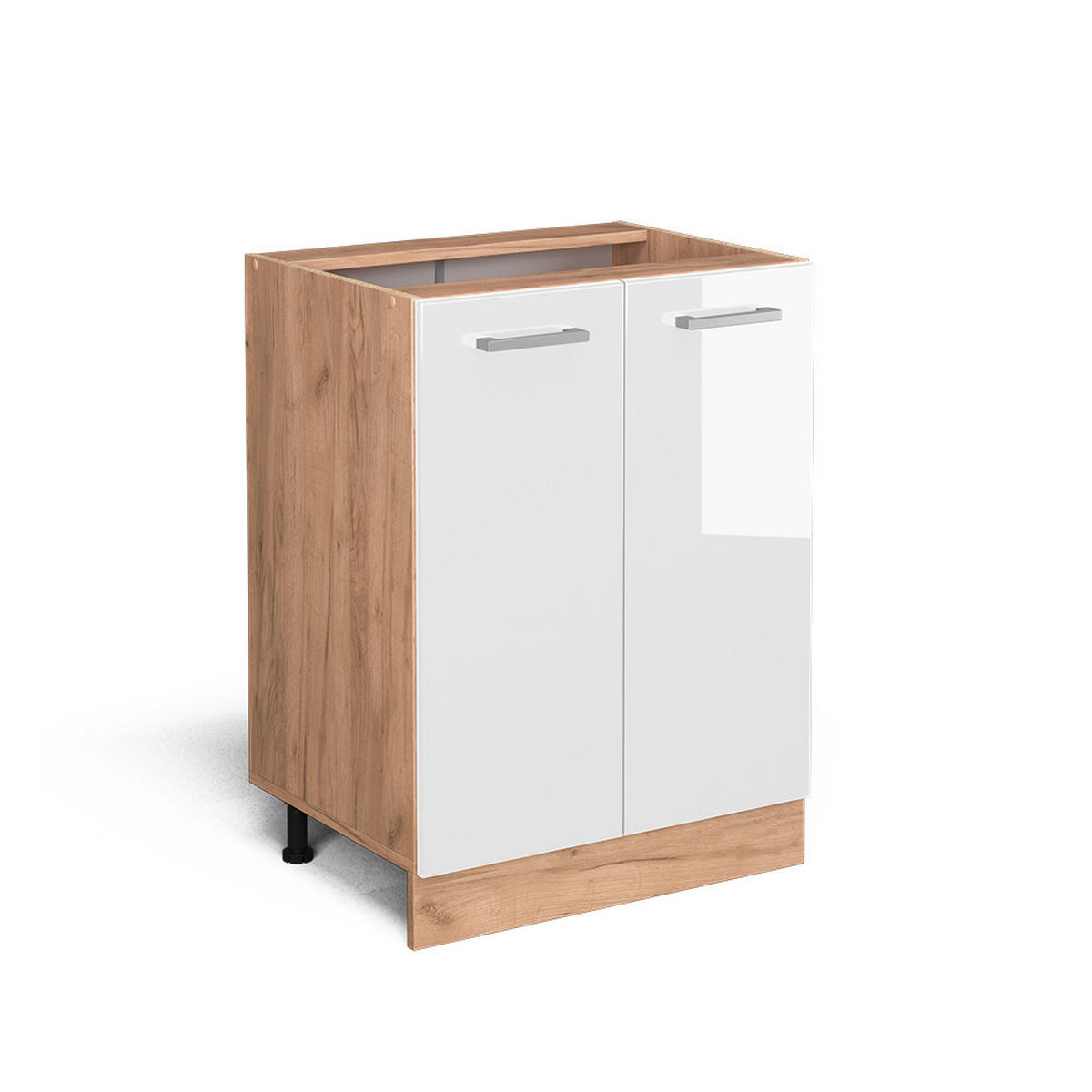 KÜCHENUNTERSCHRANK R-Line Weiß Hochglanz 60 cm ohne AP - Honigeiche/Weiß Hochglanz, Holzwerkstoff (60/81.6/46cm) - Vicco