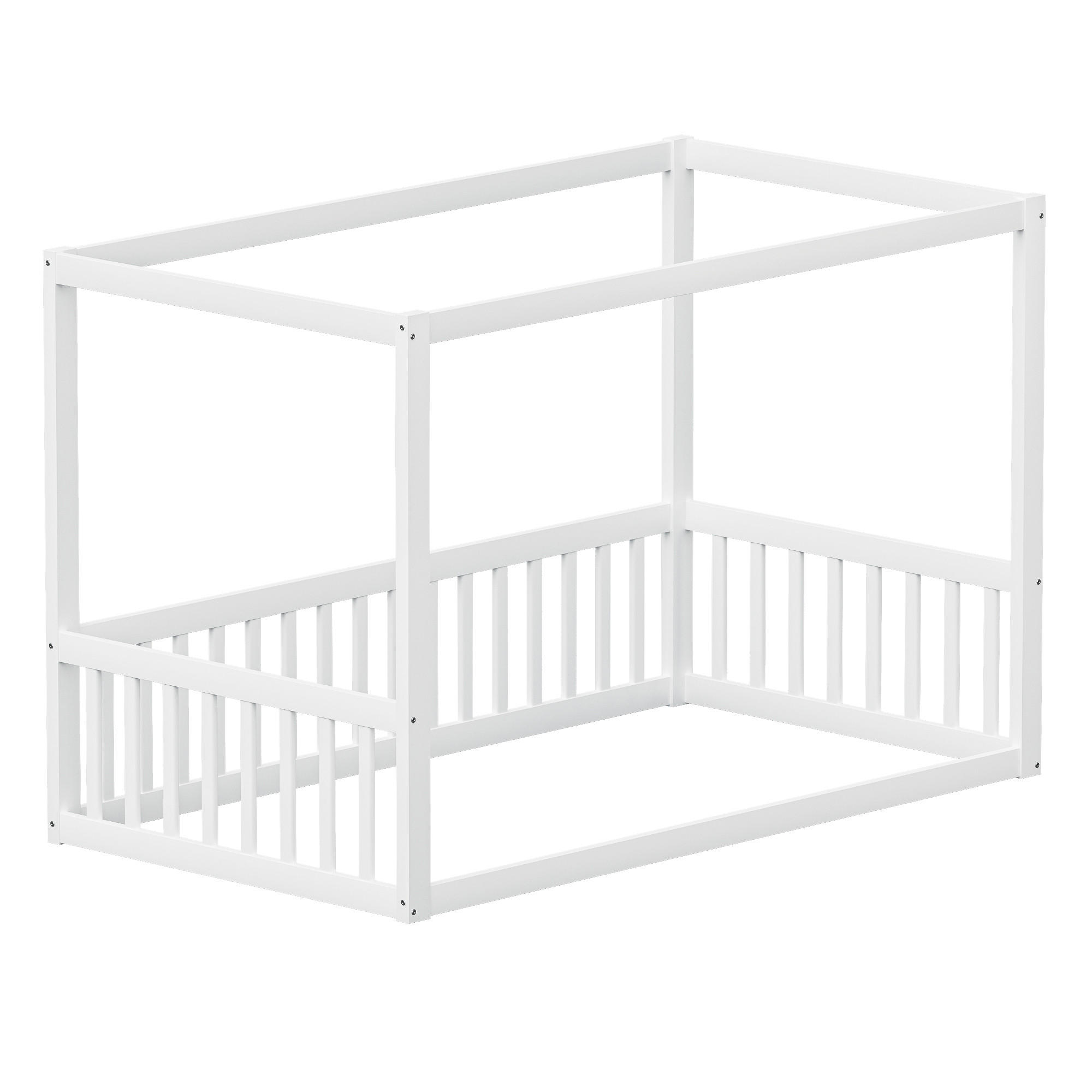 KINDERBETT 90 x 200 cm , Massivholz Bettgestell in Weiß - Weiß, Holz (90/200cm) - KOMHTOM