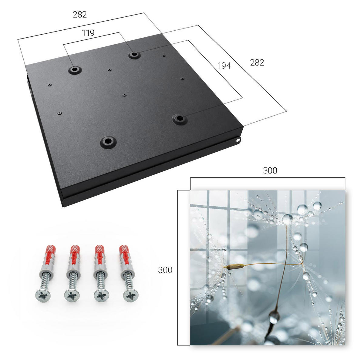 SCHLÜSSELBOX Schwarz 30x30 cm- Türöffnung nach rechts - Tautropfen - Grau, Metall (30/30/5cm) - TULUP