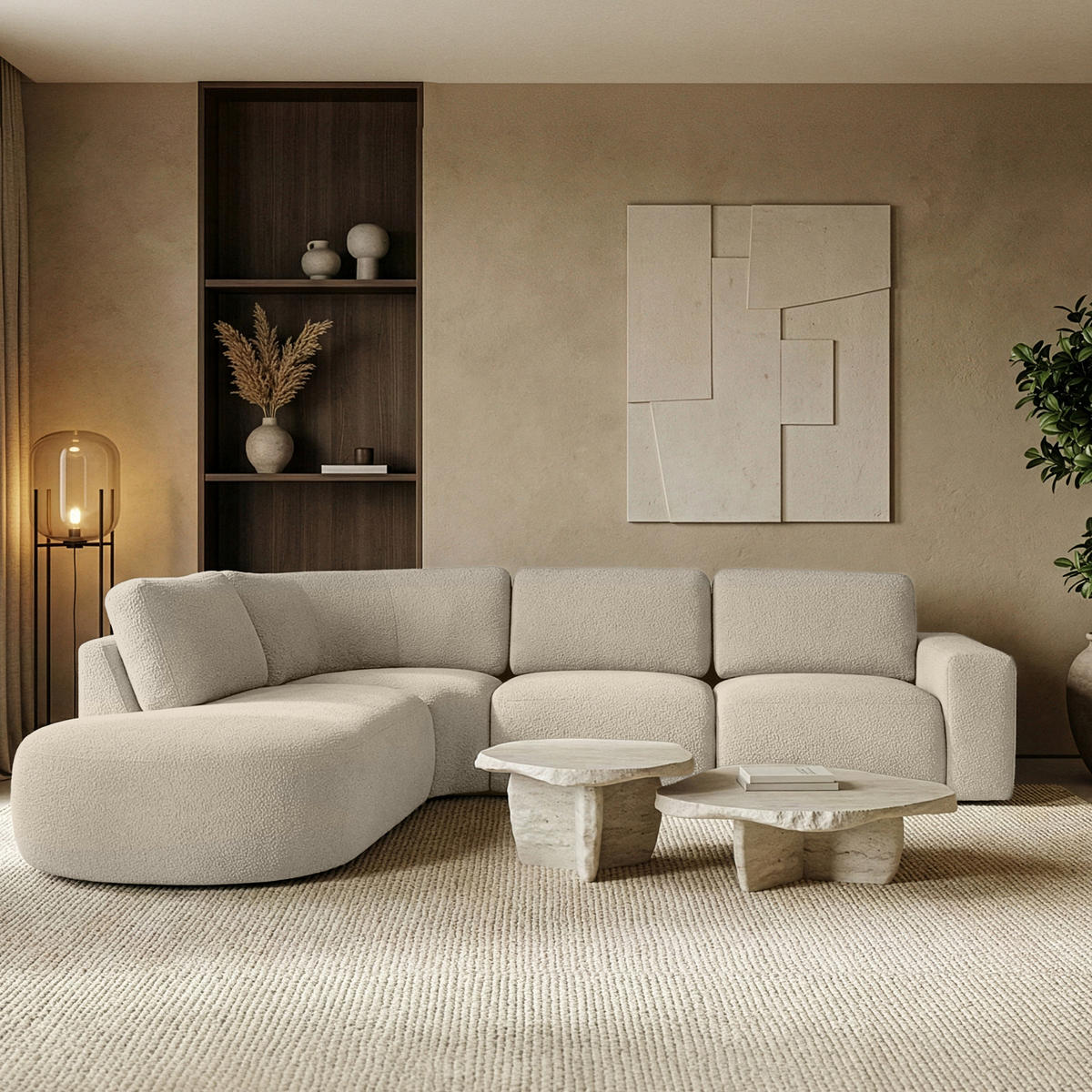 ECKSOFA LINKS ZUCCO, Hellbeige - Hellbraun, Holz/Holzwerkstoff (304/293cm) - KONSIMO®