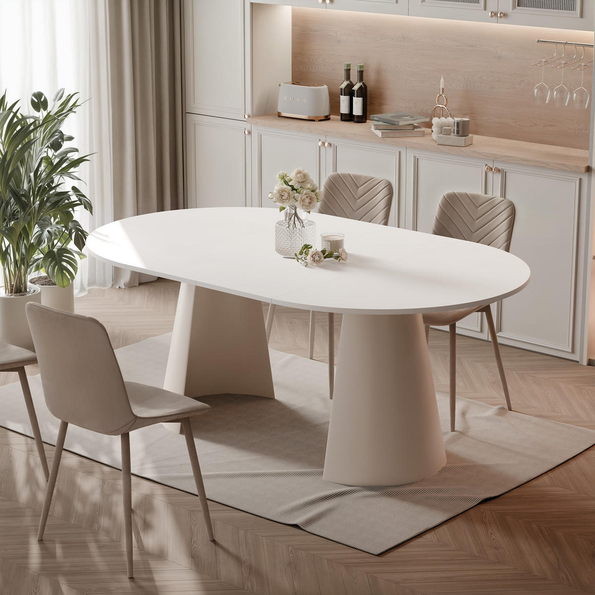 AUSZIEHTISCH BASE 120-196/76 cm, Kaschmir / Arktisweiß - Kaschmir/Weiß, Holzwerkstoff/Metall (120/120/76cm) - Idohome