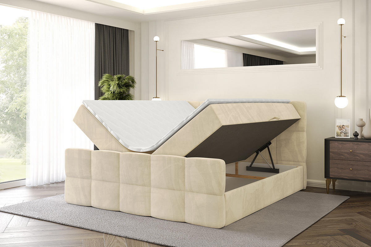 BOXBETT mit Matratze H4 und Lattenrost - LIRO-Z - 120x200 - Beige Monolith - Beige, Holzwerkstoff (120/200cm) - ALTDECOR