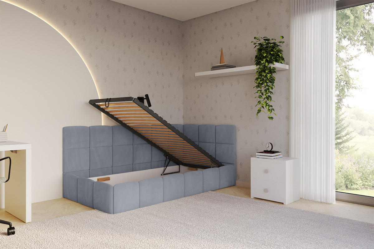 EINZELBETT Jugendbett mit Bettkasten Links, mit Matratze - LIVY 90x200 Grau - Grau, Holzwerkstoff/Textil (90/200cm) - ALTDECOR