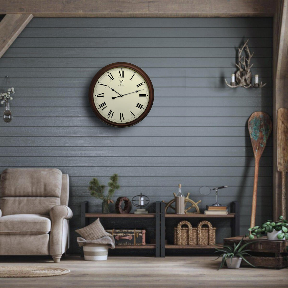 WANDUHR Holz Designer LEBACH Loft Wand Uhr, braun, weiß - Braun, Glas/Holz (60/60/5.5cm) - Holzwerk