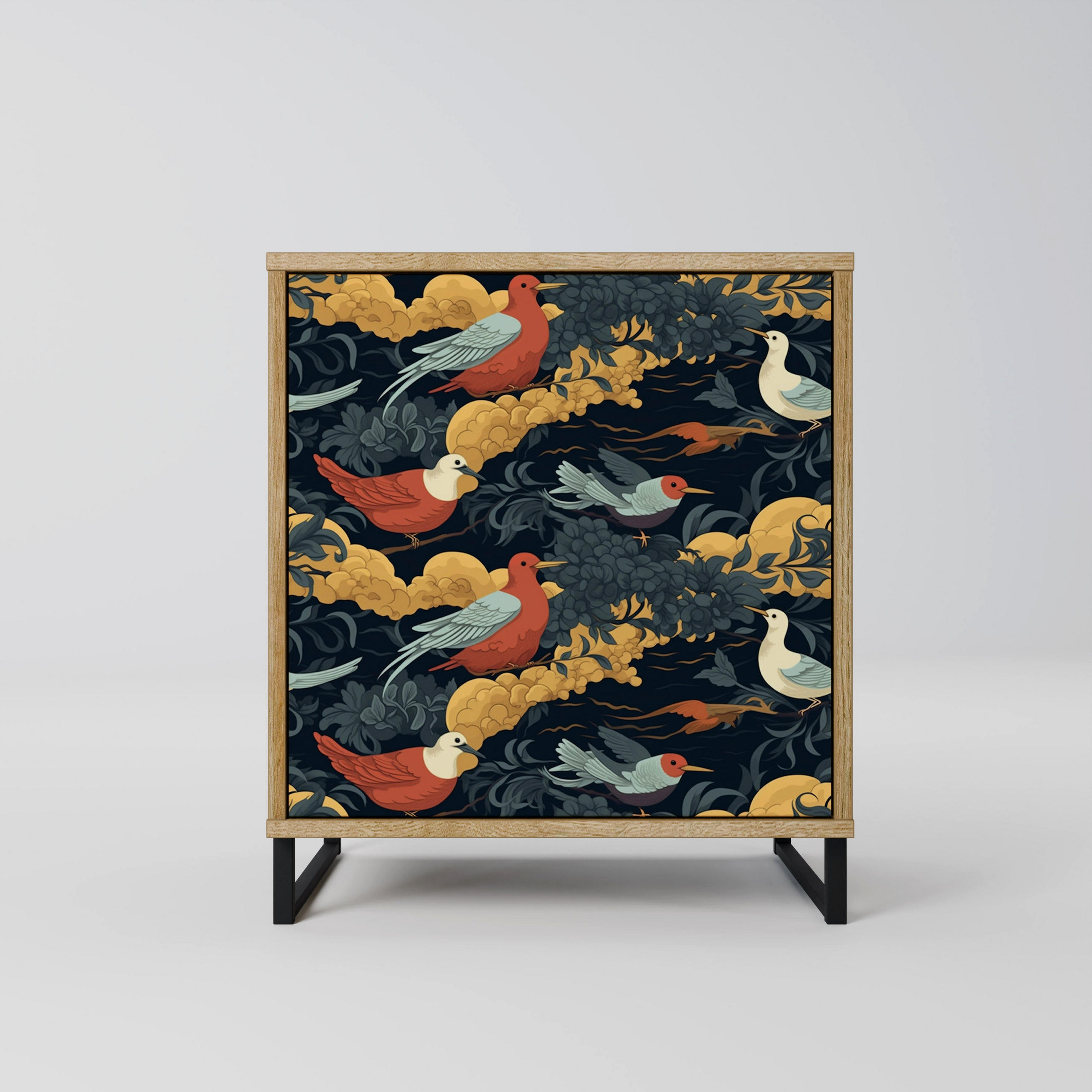 SIDEBOARD FOWLY DAZE, Eichefarben, 57,5x42x67,5 cm, Schwarze Metall-Rahmenfüße - Eichefarben/Multicolor, Holzwerkstoff/Metall (57.5/67.5/42cm) - SpaceRebels