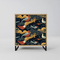 SIDEBOARD FOWLY DAZE, Eichefarben, 57,5x42x67,5 cm, Schwarze Metall-Rahmenfüße - Eichefarben/Multicolor, Holzwerkstoff/Metall (57.5/67.5/42cm) - SpaceRebels