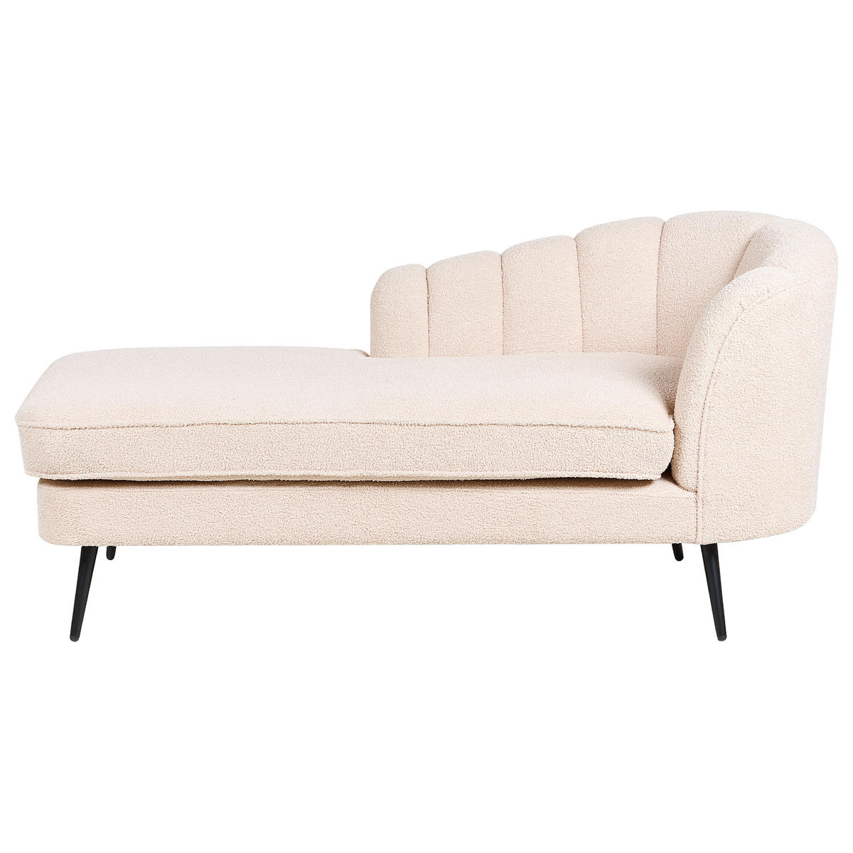 ČALOUNĚNÉ LEHÁTKO CHAISE LONGUE Bouclé světle béžové pravostranné Allier - černá/béžová, textil (150/75/76cm) - Beliani