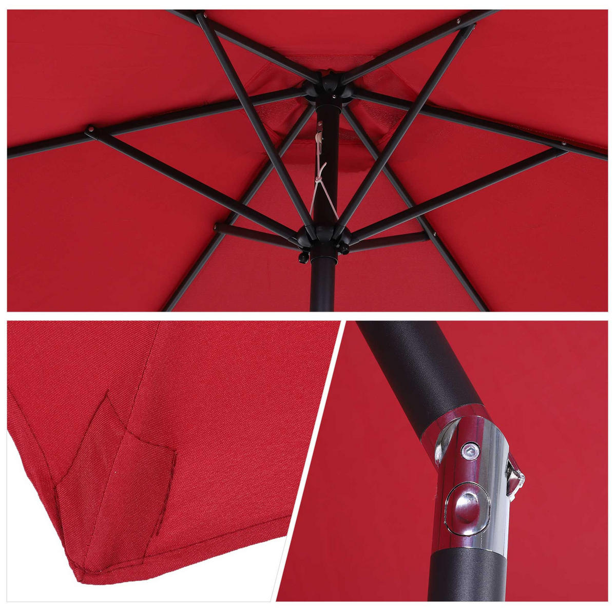 SONNENSCHIRM DE-11367 neigbar, mit Kurbel, Aluminium Weinrot - Weinrot, Metall (260/260cm) - ComfortXL