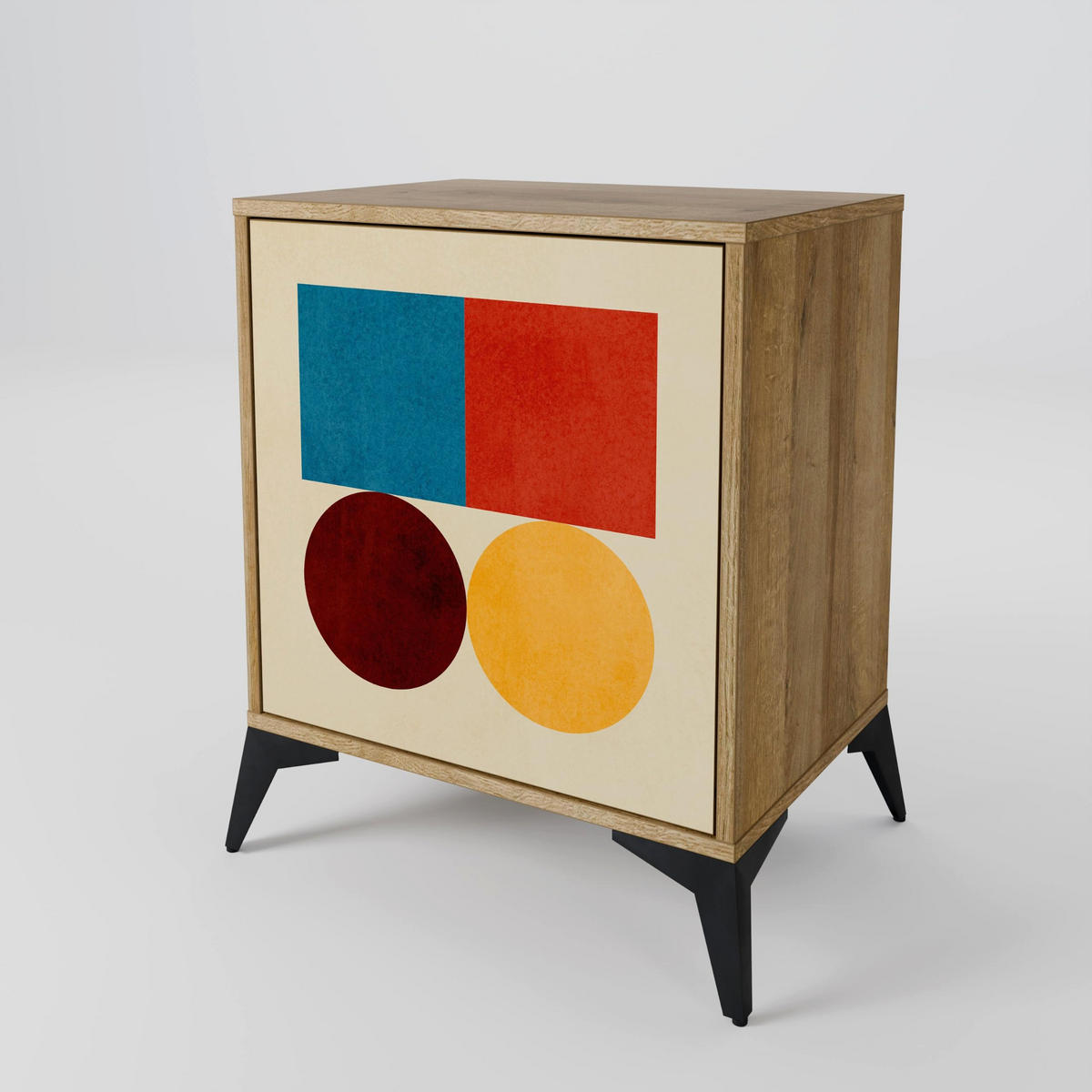 SIDEBOARD GEOMETRIC PUZZLE, Eichefarben, 57,5x42x77,5 cm, Schräge Buchenholzfüße - Eichefarben/Buchefarben, Holzwerkstoff/Buchenholz (57.5/77.5/42cm) - SpaceRebels