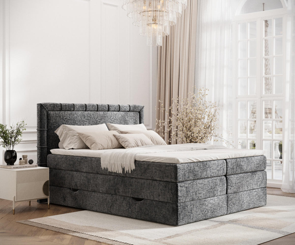 BOXSPRINGBETT Rosabel Anthrazit 180/200 cm mit Matratze und Topper - Anthrazit/Schwarz, Holz/Holzwerkstoff (180/200cm) - Maison de Reve