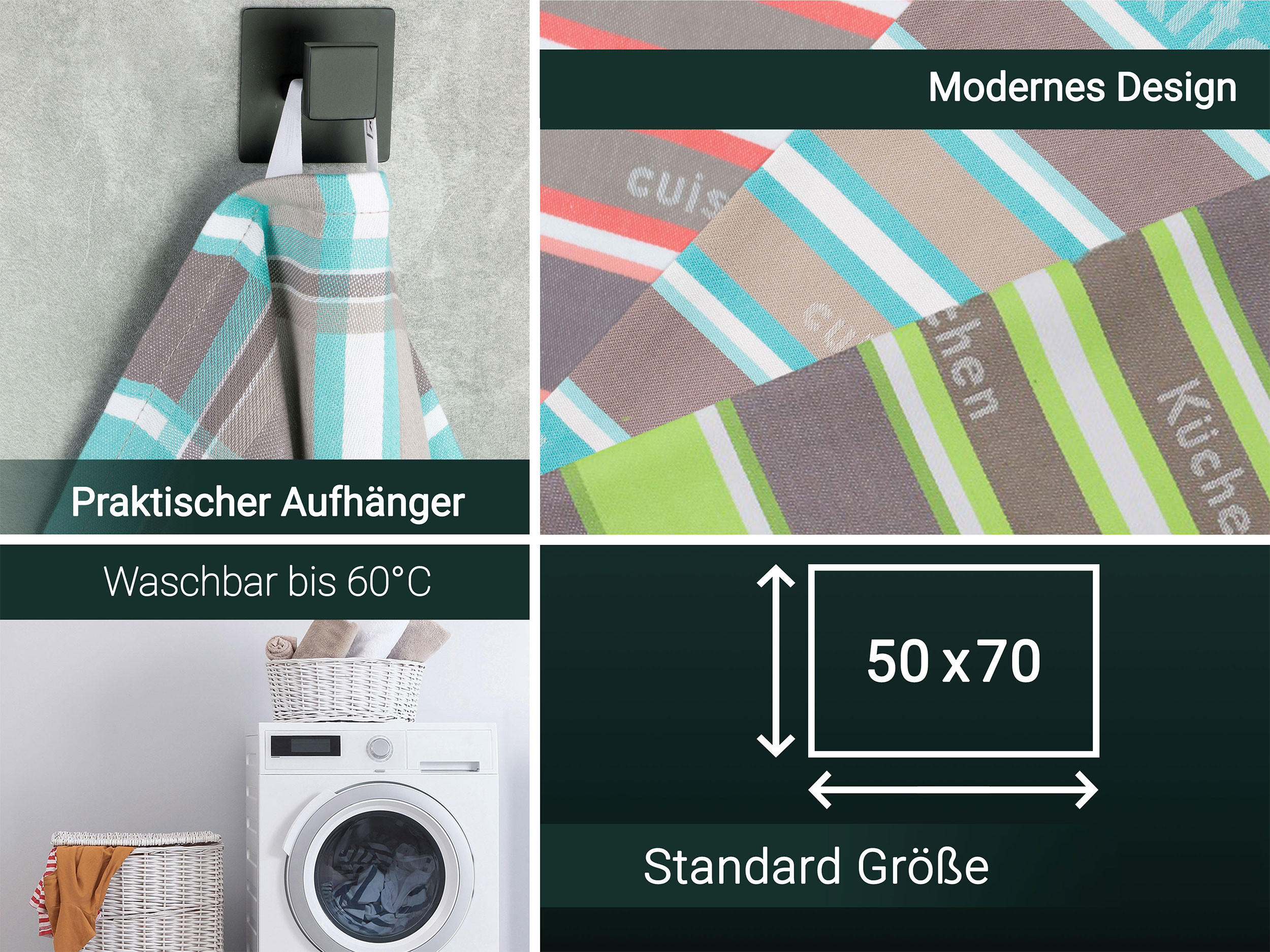 GESCHIRRTÜCHER, 4er-Set, 50x70 cm, 100% Baumwolle, Grün - Grün, Textil (50/70cm) - Zollner