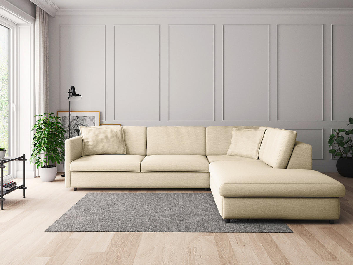 ECKSOFA mit Ottomane - Schwarz/Weiß, Kunststoff/Textil (328/272cm) - home24