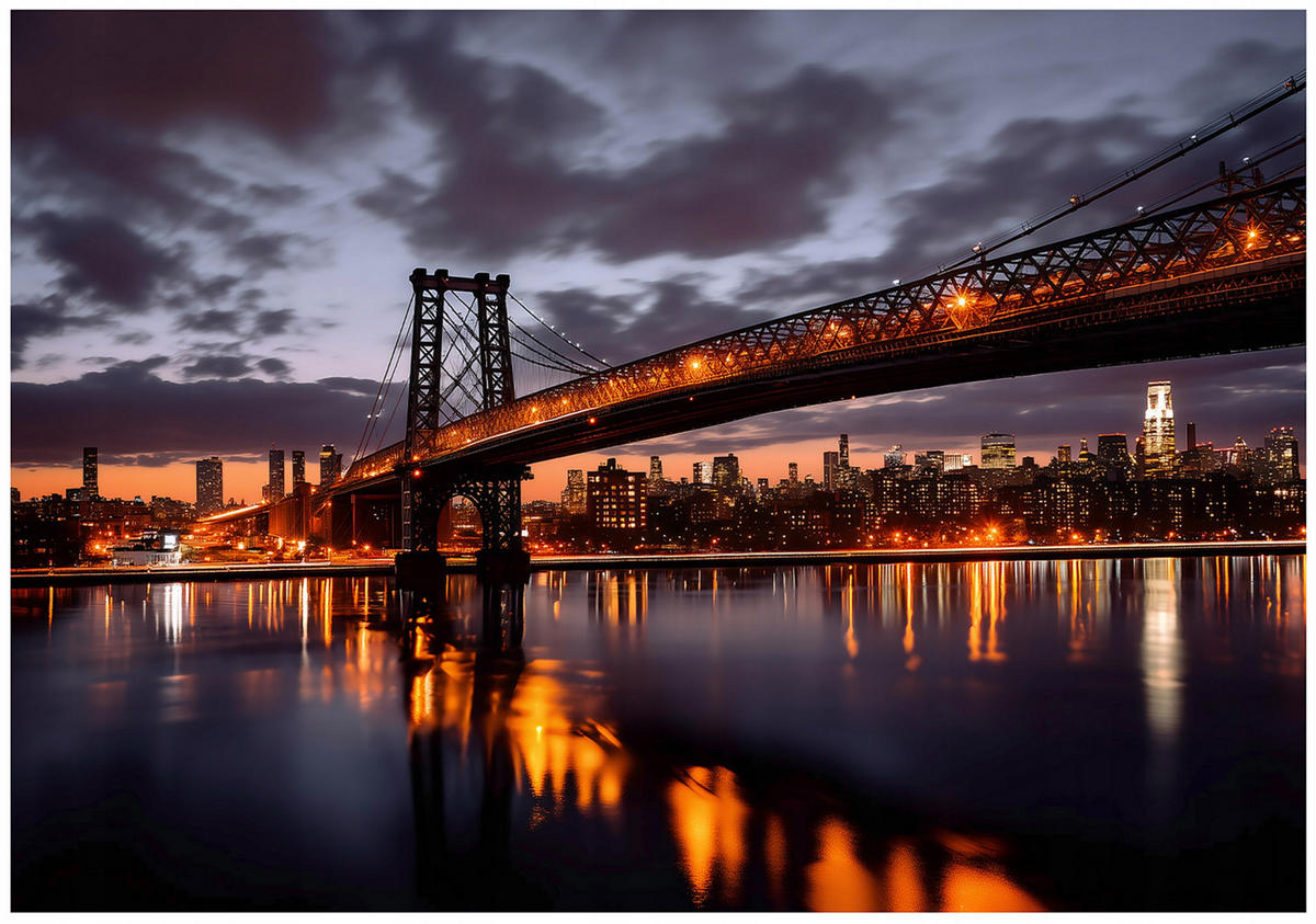 FOTOTAPETE Brücke Stadt Blau 300x210 cm - Multicolor, Papier (300/210cm) - Wallarena