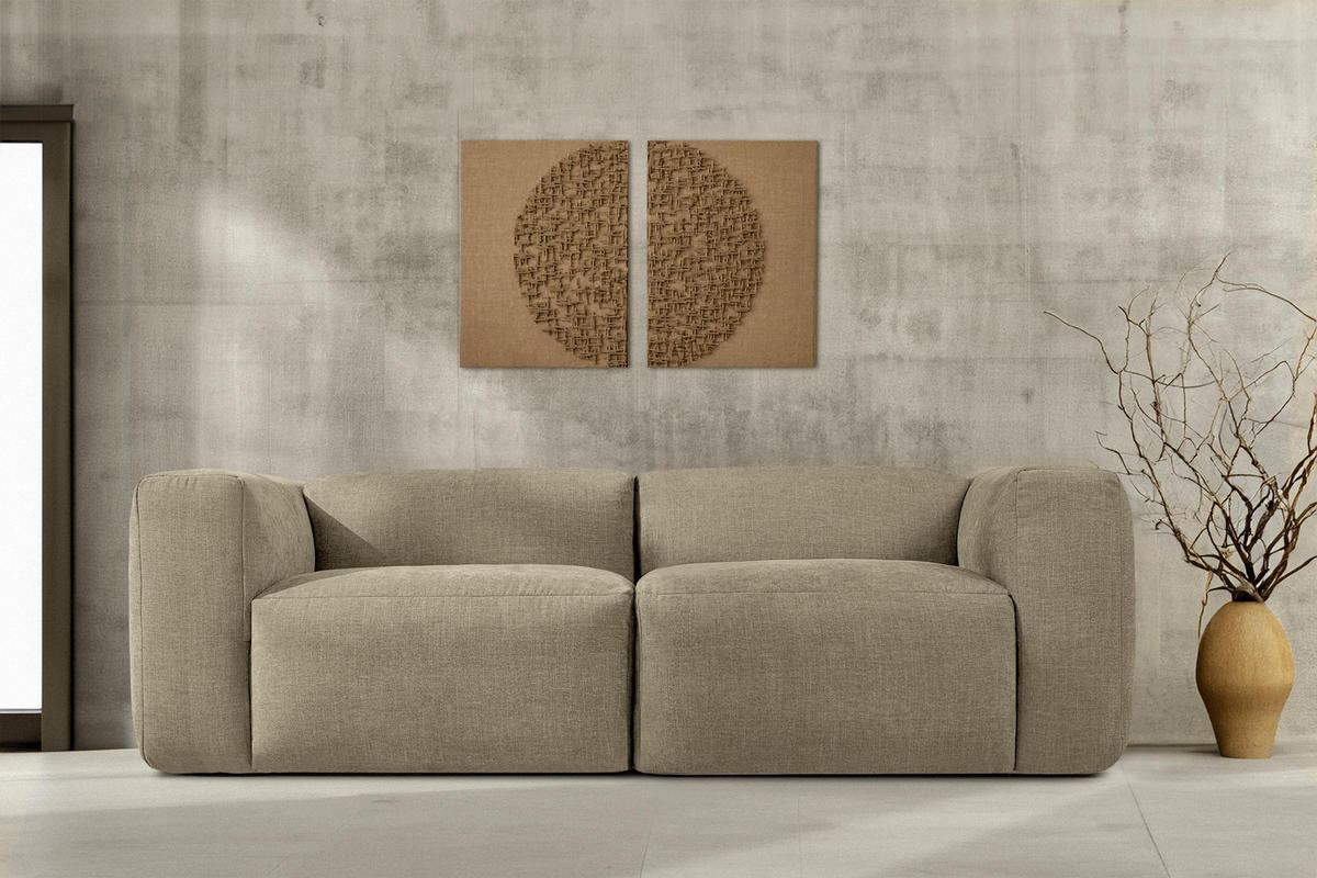 2,5-SITZER-MODULSOFA BUFFO mit extrem weicher und bequemer Sitzfläche, Gewebestoff, sandfarben - Sandfarben, Textil (250/73/96cm) - KONSIMO®