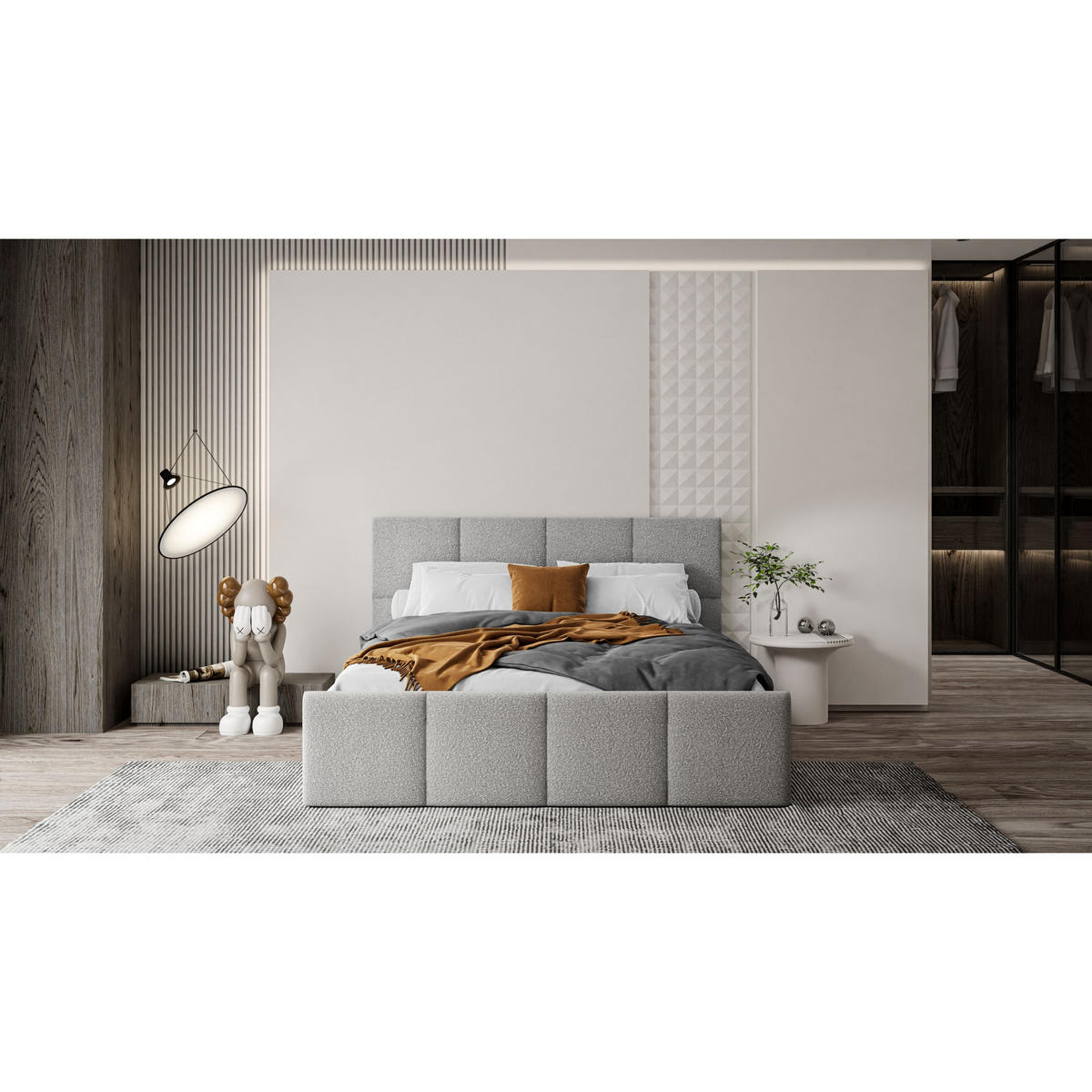 POLSTERBETT AVA 160x200 cm Ascot Toffe, 34 Holzlatten, Kopfteil 91 cm - Grau, Textil (160/200cm) - Lookway