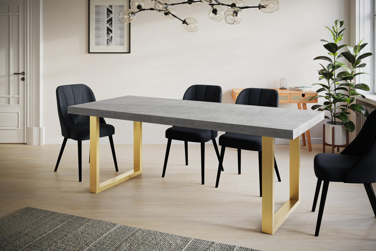 ESSZIMMERTISCH LOFT-U, ausziehbarer Tisch 140-240X80X77 cm, Farbe: Grau, mit Metallbeinen in Farbe Gold - Goldfarben/Grau, Holzwerkstoff (140/80/77cm) - Alpi-Möbel