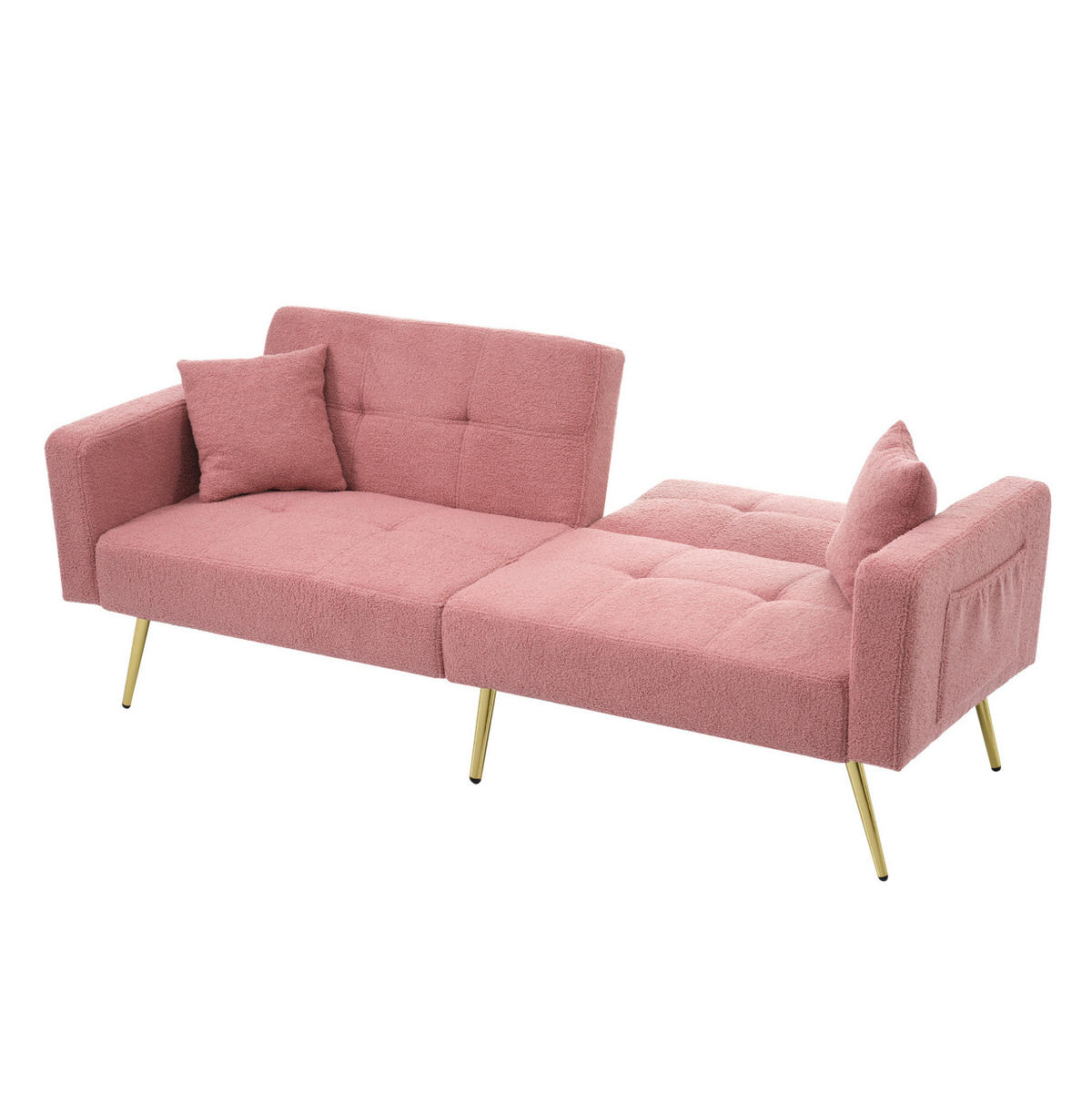 SCHLAFSOFA aus Lammwollstoff 175x64x72 cm Rosa mit verstellbarer Rückenlehne, Bettfunktion und Seitentaschen - Rosa, Kunststoff (64/72/175cm) - Modfu