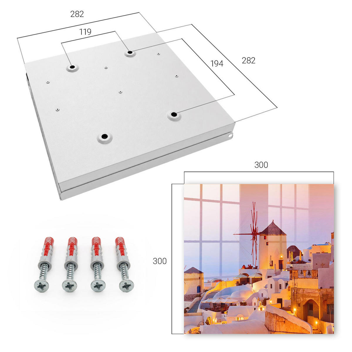 SCHLÜSSELBOX Weiß 30x30 cm – Türöffnung nach rechts - Griechische Insel - Weiß, Metall (30/30/5cm) - TULUP