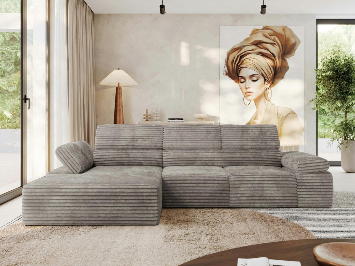 ECKSOFA RILASSO L Hellbraun Cord - links - Hellbraun/Schwarz, Kunststoff/Textil (296/174cm) - MKS