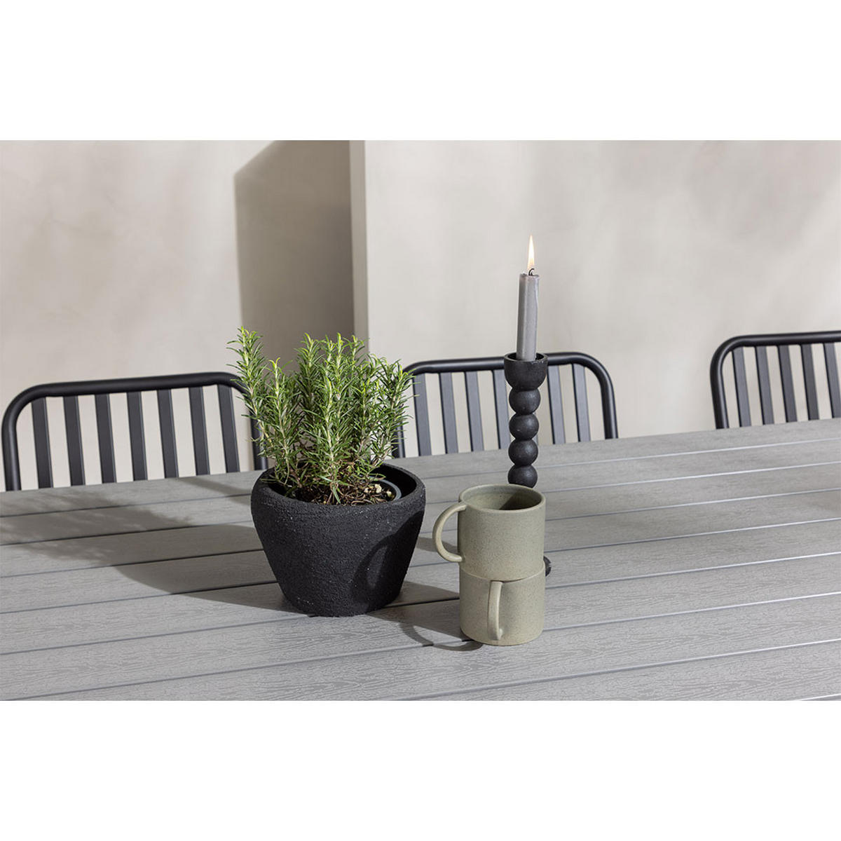 GARTENSET, Garcia, Tisch Grau, Stühle Schwarz, Metall, 100 x 200 x 74 cm, 7-teilig - Grau, Metall - ebuy24