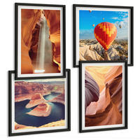 BILDER SET 4er Set - 50x50 cm & 40x60 cm Schwarzer Rahmen - Wasserfall in der Schlucht - Schwarz, Kunststoff (50/50cm) - TULUP
