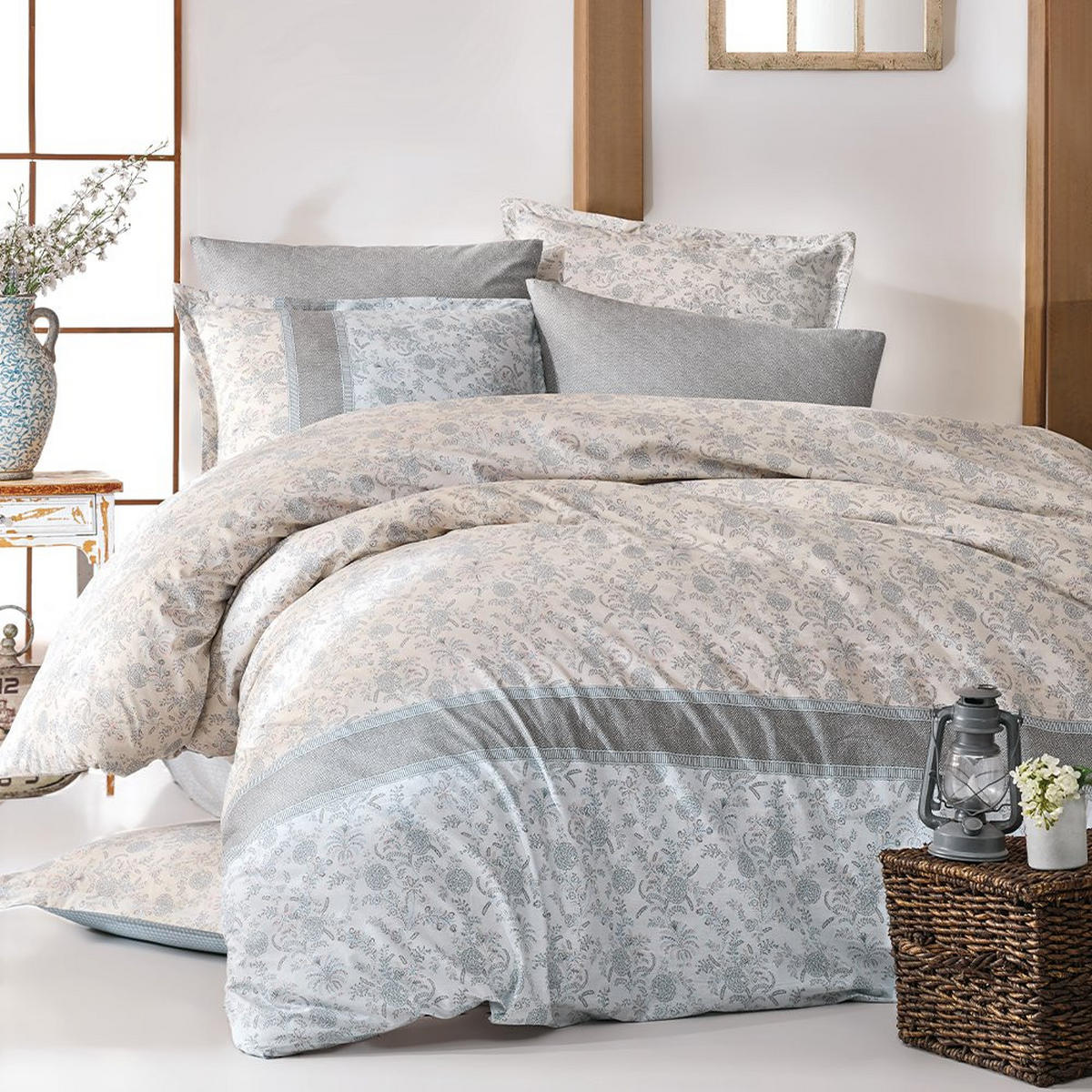 BETTWÄSCHE 5-teilig 200/200 cm DEFNE - Blau, Textil (200/200cm) - ROLFNERS