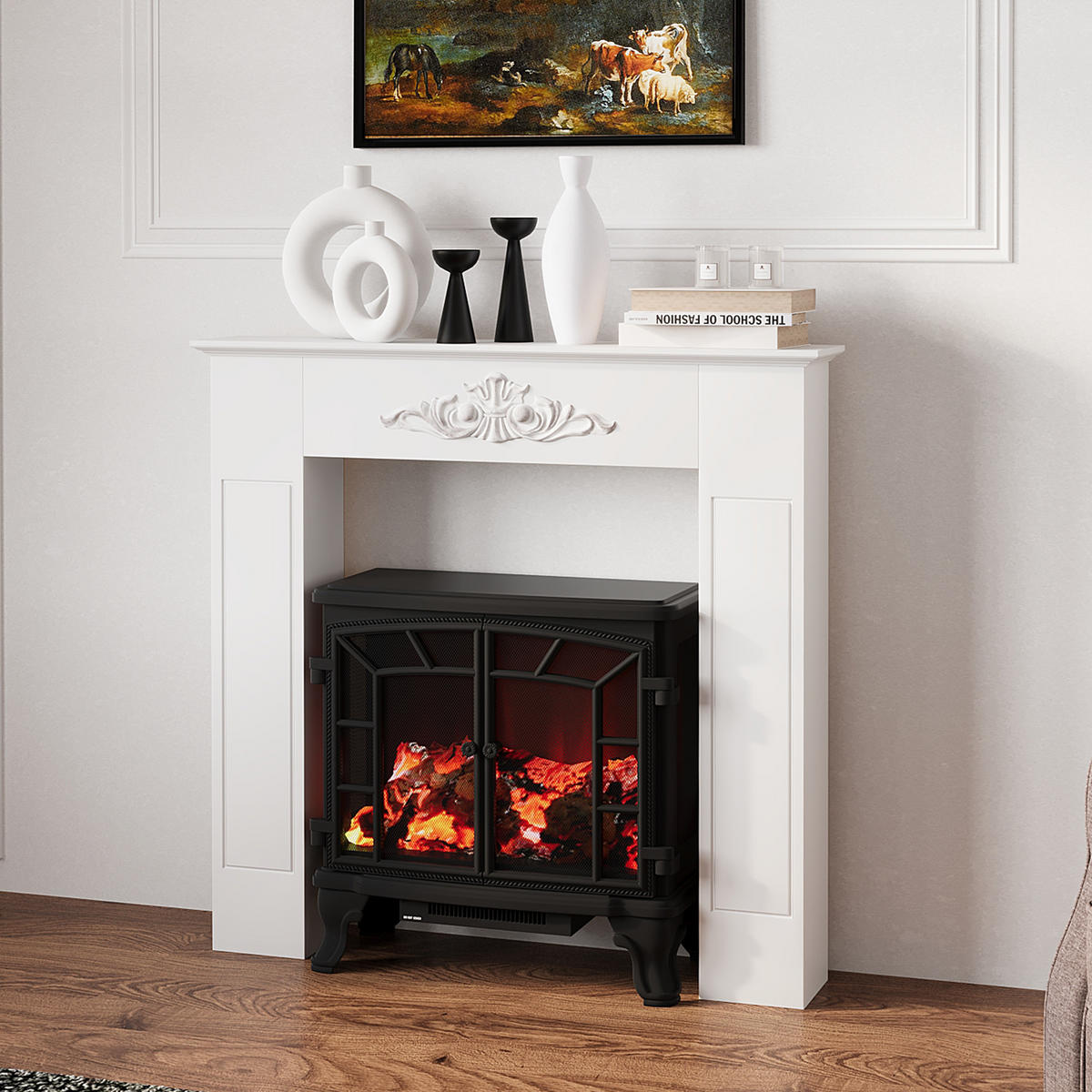 KAMINMANTEL DE-17034 Dekorativer Rahmen für Elektrokamin Weiß - Weiß, Holzwerkstoff (101/100/19cm) - ComfortXL