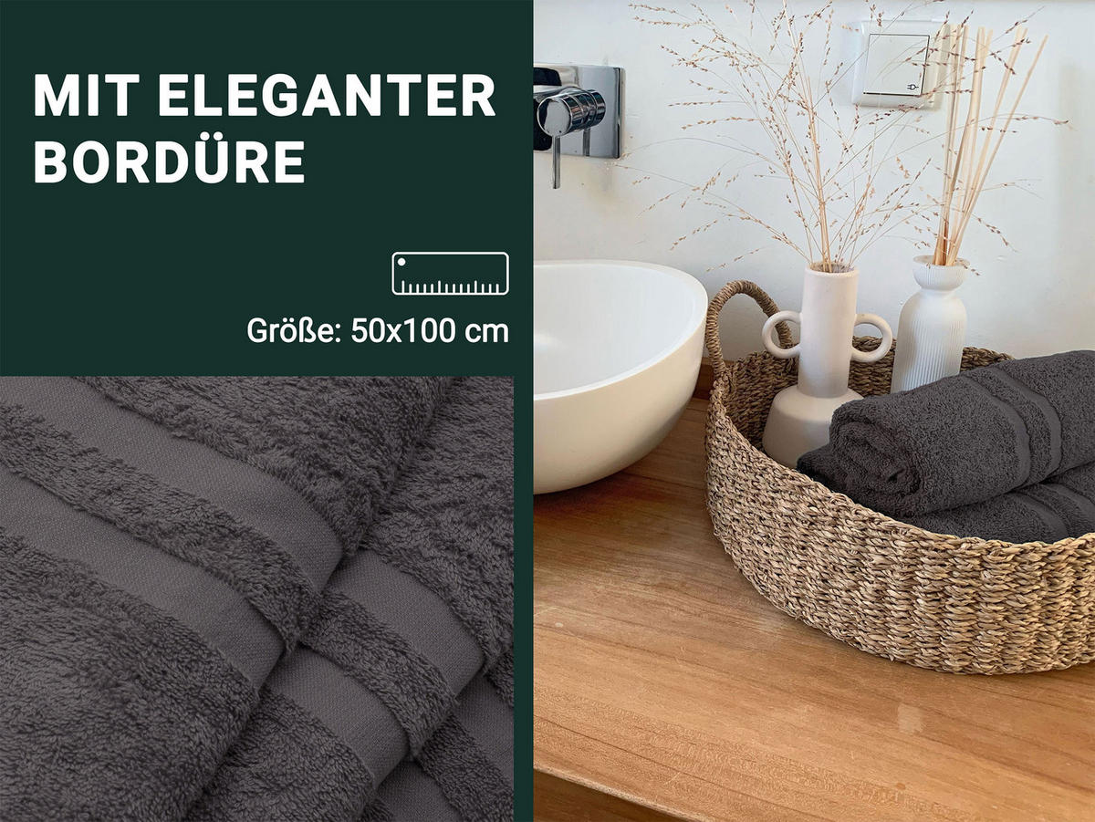 HANDTÜCHER, 10er-Set, 50x100 cm, 100% Baumwolle, Grau - Graphitfarben, Textil (50/100cm) - Zollner