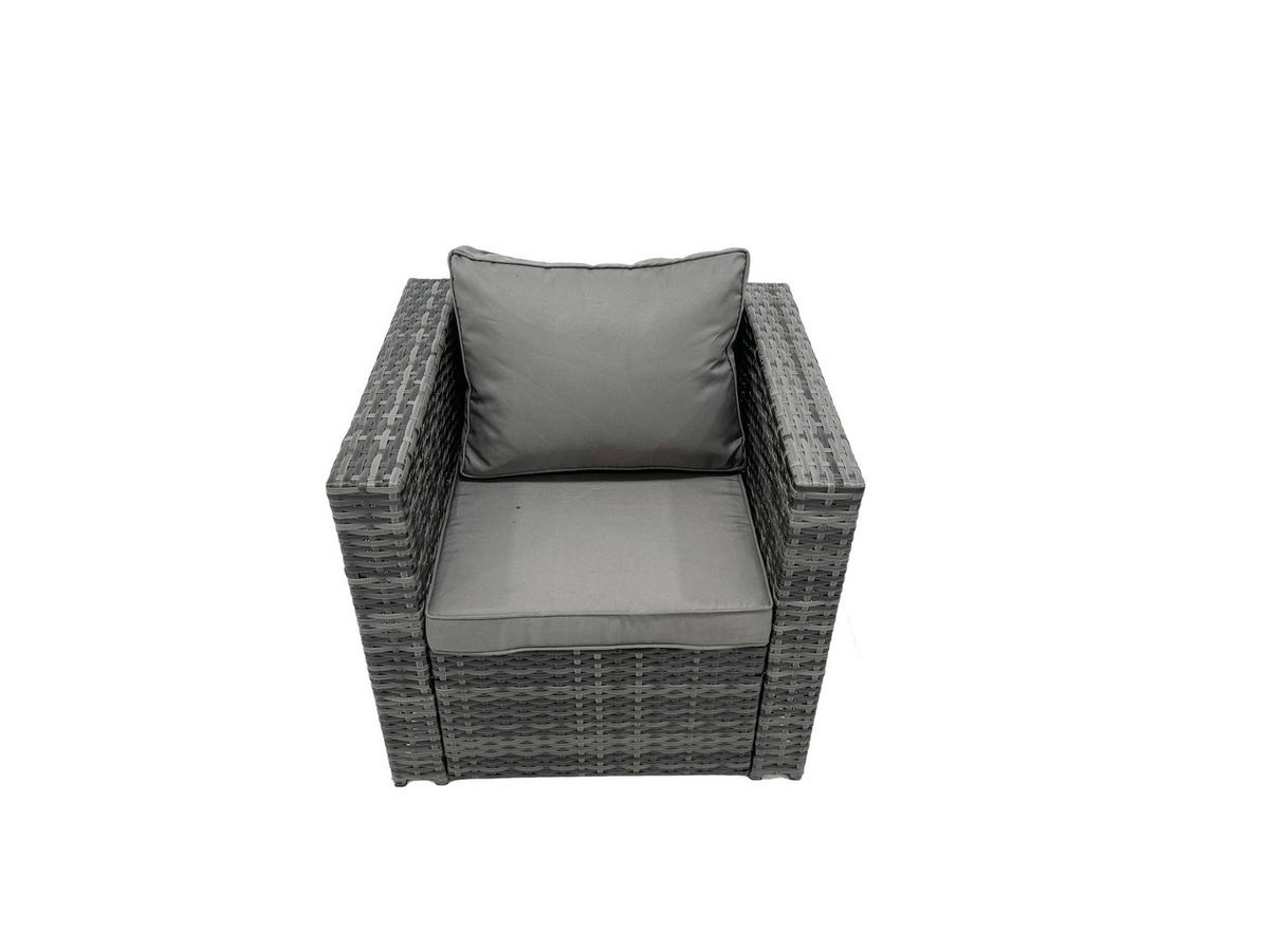LOUNGESOFA SET mit Stuhl Esstisch Polyrattan 8-Sitzer - Dunkelgrau/Grau, Glas/Kunststoff - Fimous