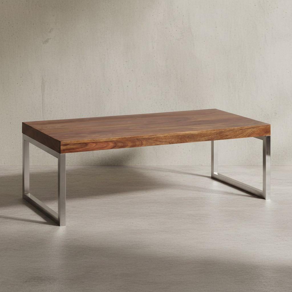 COUCHTISCH Massivholz mit Chromfüßen Handgefertigt, Braun 120x60x40 cm - Silberfarben/Braun, Holz/Metall (60/120/40cm) - KADIMA DESIGN