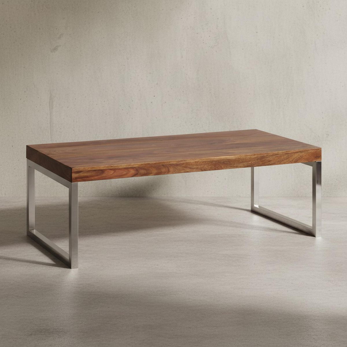 COUCHTISCH Massivholz mit Chromfüßen Handgefertigt, Braun 120x60x40 cm - Silberfarben/Braun, Holz/Metall (60/120/40cm) - KADIMA DESIGN