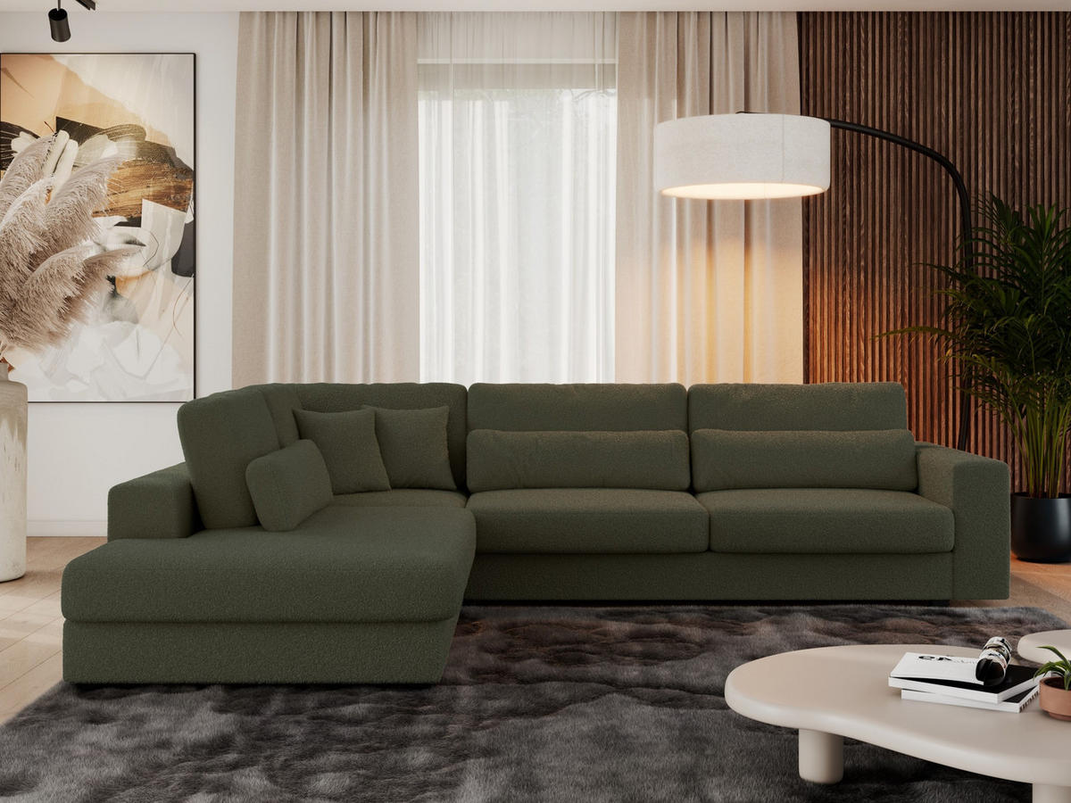 ECKSOFA Savona Grün Boucle - links - Schwarz/Grün, Kunststoff/Textil (316/249cm) - MKS