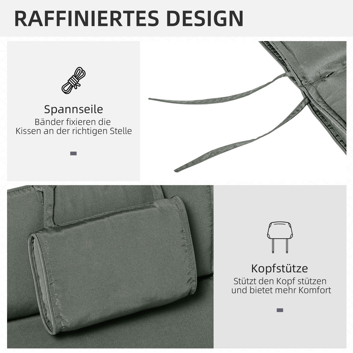 LIEGENAUFLAGE aus Polyester 198x53x5 cm Grau mit abnehmbarem Bezug - Grau, Textil (53/5/198cm) - Modfu