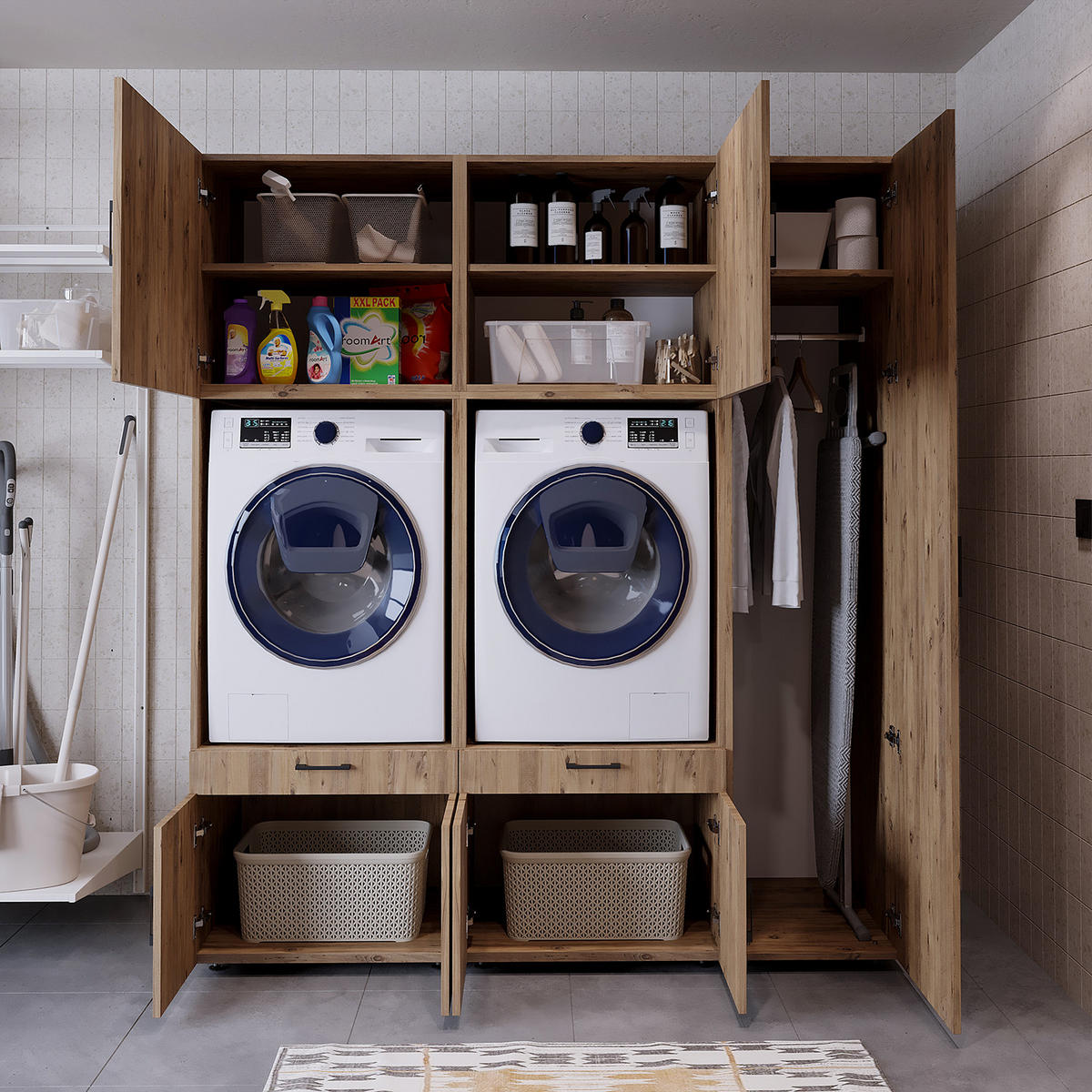 WASCHMASCHINENSCHRANK Serie 3 179cm Breit, 205cm Hoch - Eichefarben, Holzwerkstoff (179/205/67cm)