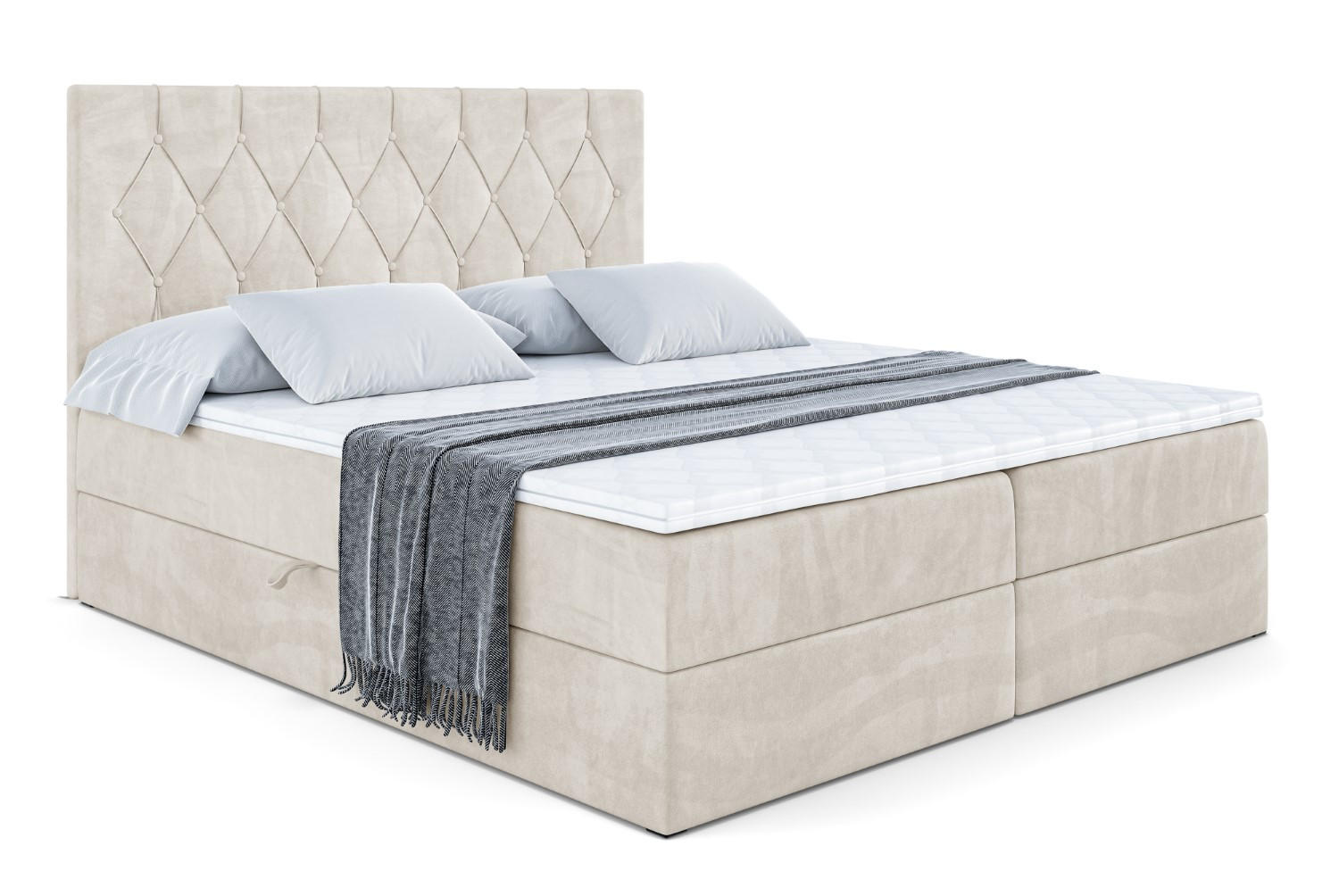 BOXBETT mit H4-Matratze und Lattenrost - VELANTO-BZ - 160x200 Dunkelgrau - Ecru, Holzwerkstoff (160/200cm) - ALTDECOR