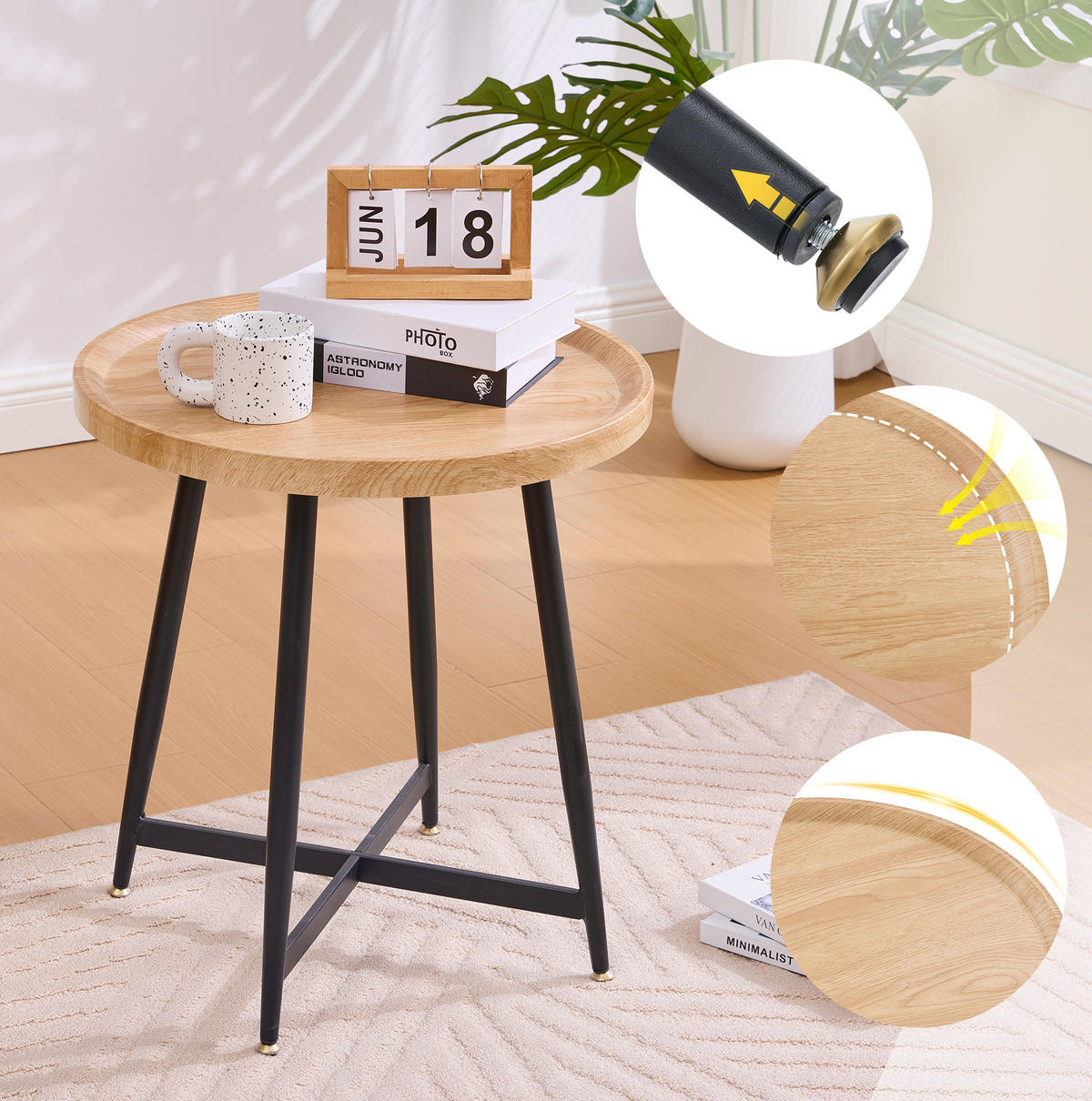 COUCHTISCH aus MDF 55x55x60 cm in Naturholz mit Metallgestell - Naturfarben, Holzwerkstoff (55/55/60cm) - Modfu