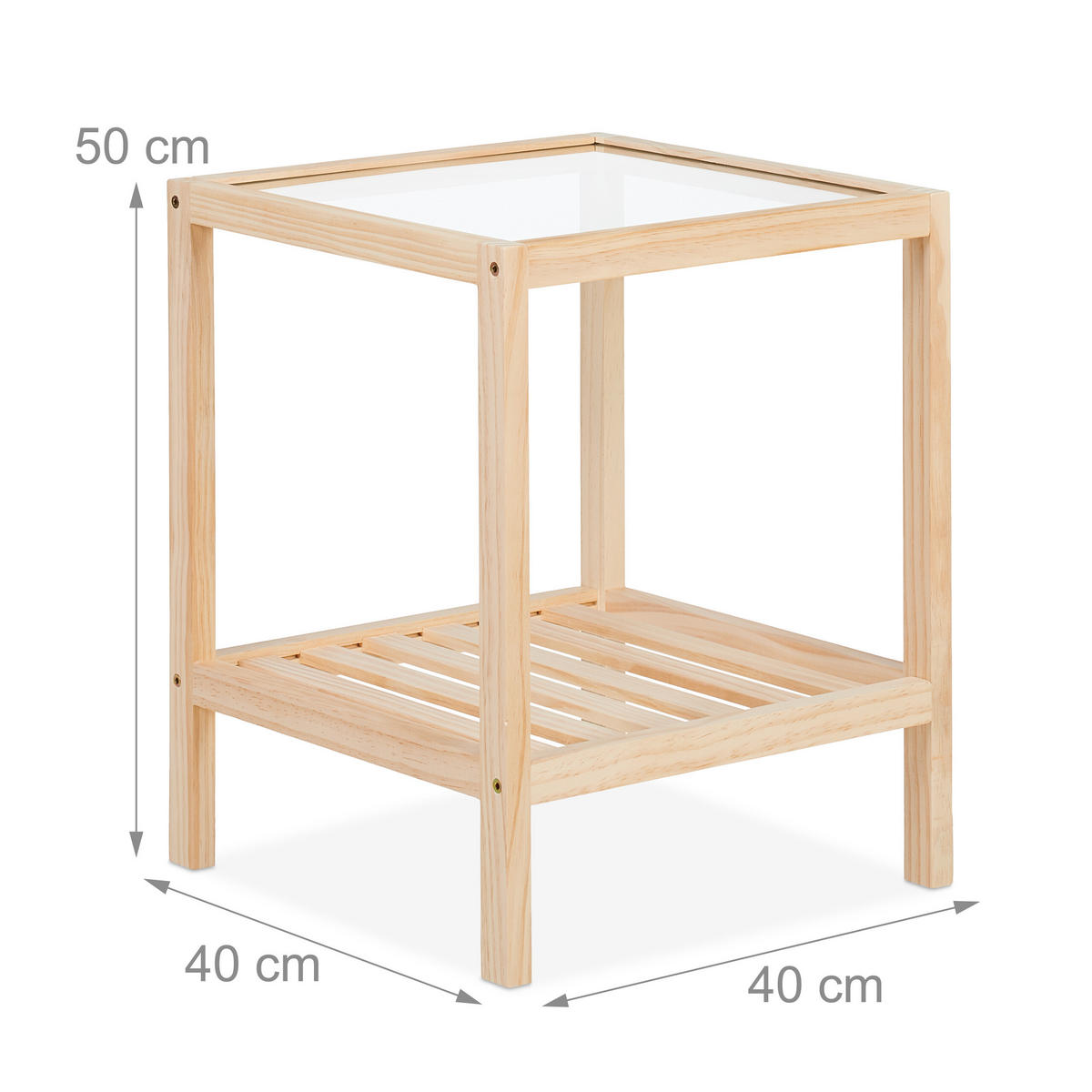 BEISTELLTISCH - Hellbraun, Glas/Holz (40/40/50cm) - Relaxdays