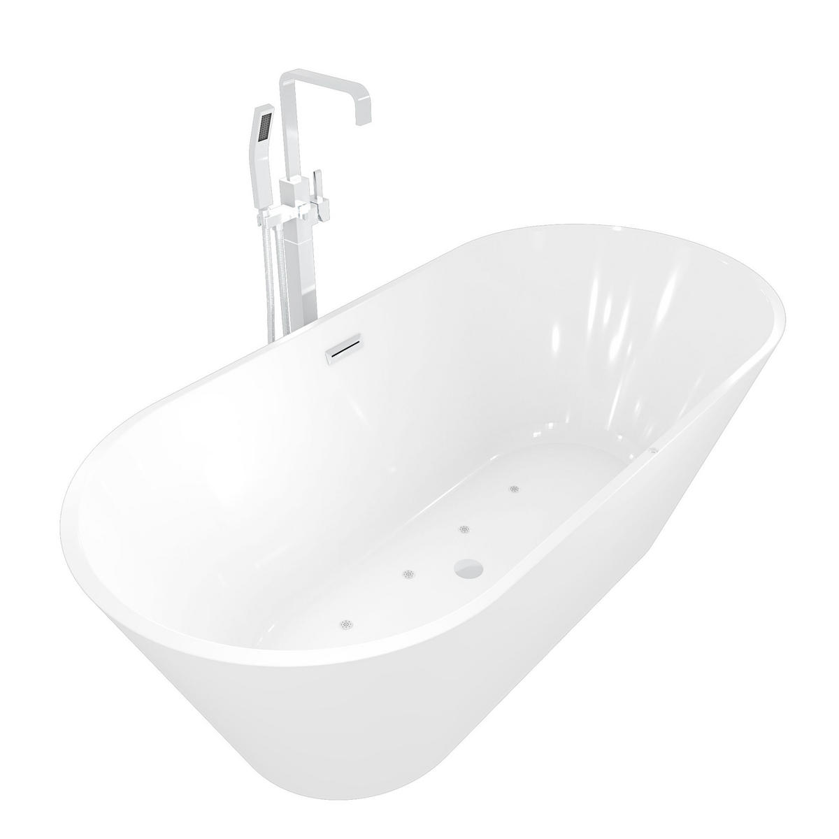 FREISTEHENDE Badewanne Wanne F11 170x80cm Luftmassage Armatur AF05 - Weiß, Glas/Kunststoff (80/58/170cm) - AcquaVapore by Sandra Jentho