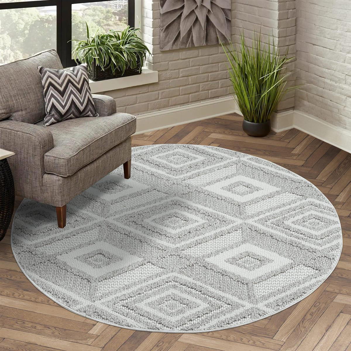 KURZFLOR-TEPPICH Lindo 8875 Beige 200x200 cm Rund - Beige/Grau, Textil (200/200cm) - carpet city