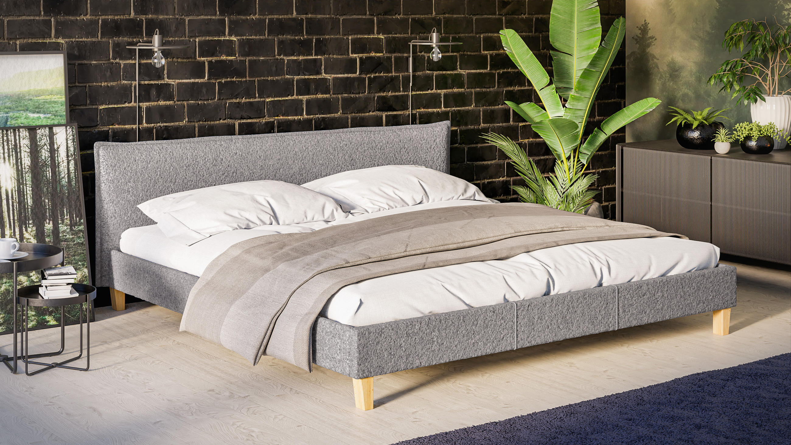 POLSTERBETT Arles 200/200 cm Boucle Stoff - Hellbraun/Grau, Holz/Textil (200/200cm) - S-Style Möbel
