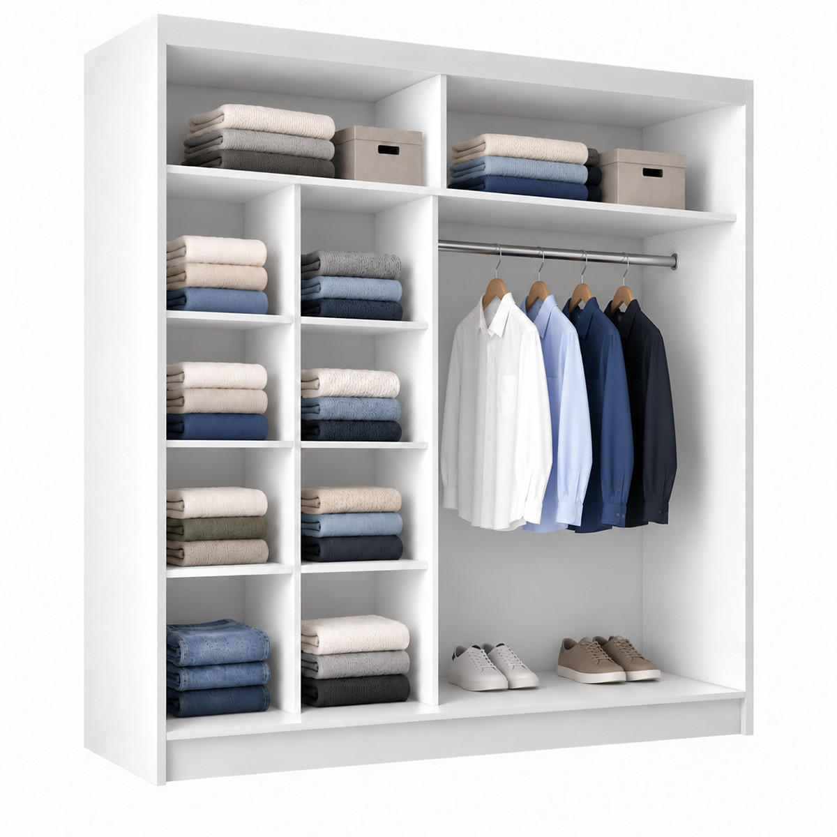 KLEIDERSCHRANK Lumil 200 cm Weiß Spiegel Griffe silber - Weiß, Holzwerkstoff (200/216/61cm) - KS Home Concept