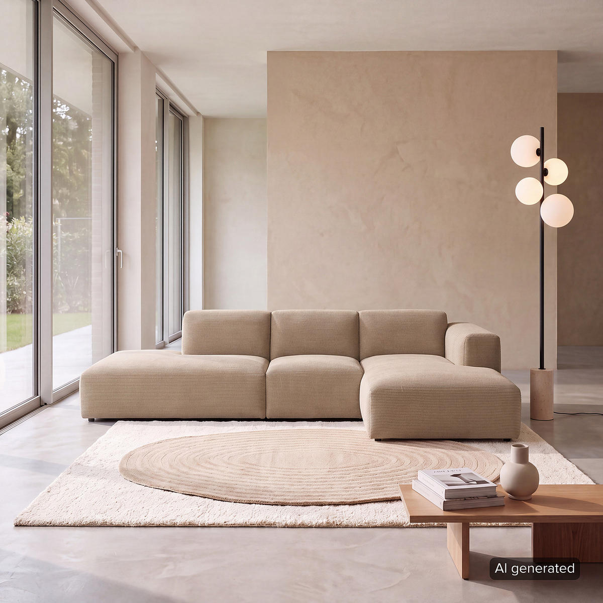 ECKSOFA mit Chaiselongue - Taupe/Schwarz, Kunststoff/Textil (290/173cm) - home24